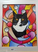 GEORGE SMYTH - OIL ON BOARD - ABSTRACT CAT 40CM X 33CM