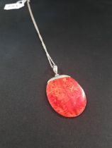 SILVER MOUNTED LAVA RED PENDANT ON SILVER CHAIN