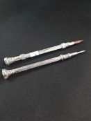 2 VICTORIAN WHITE METAL PROPELLING PENCILS
