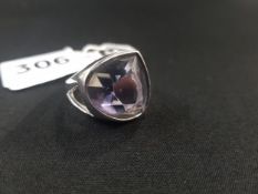 HEAVY SILVER SMOKEY QUARTZ RING