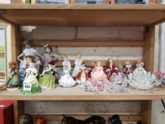 SHELF LOT TO INCLUDE ROYAL DOULTON, NAO, HUMMEL/GOEBEL, COALPORT, SWAROVSKI