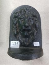 HEAVY CAST IRON LIONS HEAD DOORSTOP