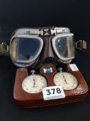 VINTAGE PAIR OF CAR TIME TRIALS CLOCKS - GOGGLES