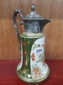 VICTORIAN FLORAL CLARET JUG WITH SILVER PLATE MOUNTS