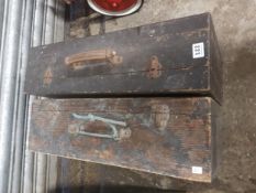 2 OLD WOODEN TOOL BOXES & CONTENTS