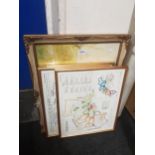 3 FRAMED MAPS & VINTAGE PRINT