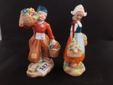 PAIR OF ANTIQUE ROYAL WORCESTER FIGURES - DUTCH BOY AND GIRL - MODELLED BY F GERTNER