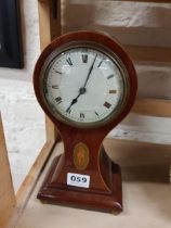 EDWARDIAN INLAID DRUMHEAD MANTLE CLOCK