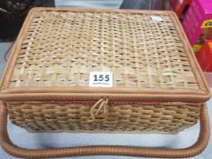 VINTAGE WICKER SEWING BASKET & CONTENTS