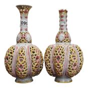 PAIR OF ANTIQUE RETICULATED VASES SOME DAMAGE