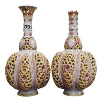 PAIR OF ANTIQUE RETICULATED VASES SOME DAMAGE