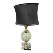 BEAUTIFUL SILVER & GLASS TABLE LAMP WITH BLACK SHADE