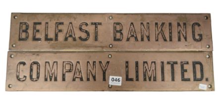 2 VINTAGE BRASS BELFAST BANKING CO. SIGNS