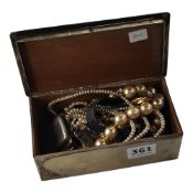 BOX OF COSTUME JEWELLERY TO INCLUDE SILVER VESTA CASE