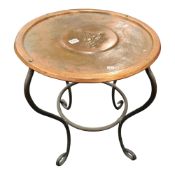 ARTS & CRAFTS COPPER & WROUGHT IRON TABLE