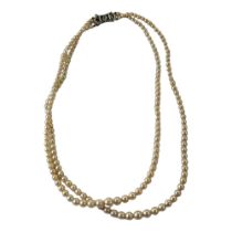 DOUBLE STRAND PEARL NECKLACE WITH 9 CARAT WHITE GOLD & DIAMOND CATCH