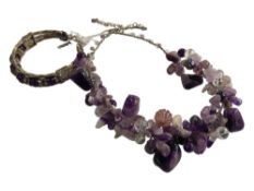 WHITE METAL & AMETHYST NECKLACE & BRACELET