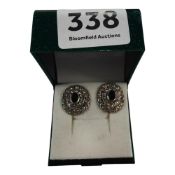 PAIR OF SILVER SAPPHIRE & CUBIC ZIRCONIA EARRINGS - BOXED