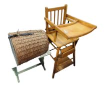 DOLLS HIGH CHAIR, TABLE & CAT BASKET