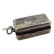 VICTORIAN SILVER VESTA WITH CHEROOT CUTTER LONDON 1855 - BENT, BARLING & CO