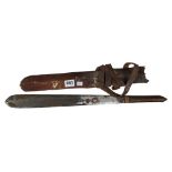 OLD SWORD/MACHETE WITH LEATHER SHEATH AND STRAP