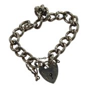 SILVER CURB LINK BRACELET WITH HEART PADLOCK CATCH