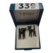 PAIR OF SILVER CAT EARRINGS - BOXED