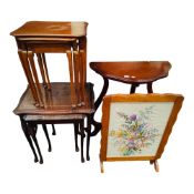 2 NEST OF TABLES, HALL TABLE & FIRE SCREEN