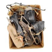 BOX OF OLD ICE BOOTS ETC