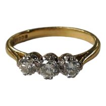 18 CARAT YELLOW GOLD 3 STONE DIAMOND RING WITH 0.50 CARAT OF DIAMONDS