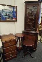 2 CORNER CABINETS, 2 LAMP TABLES AND 3 DRAWER CHEST