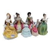 7 ROYAL DOULTON FIGURES AND 2 COALPORT FIGURES