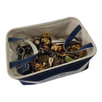 BLUE & WHITE 2 HANDLED BOX WITH GOOD QUALITY COSTUME JEWELLERY