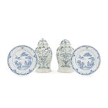 A PAIR OF 18TH CENTURY DUTCH DELFT BLUE MONOCHROME CIRCULAR CHARGERS