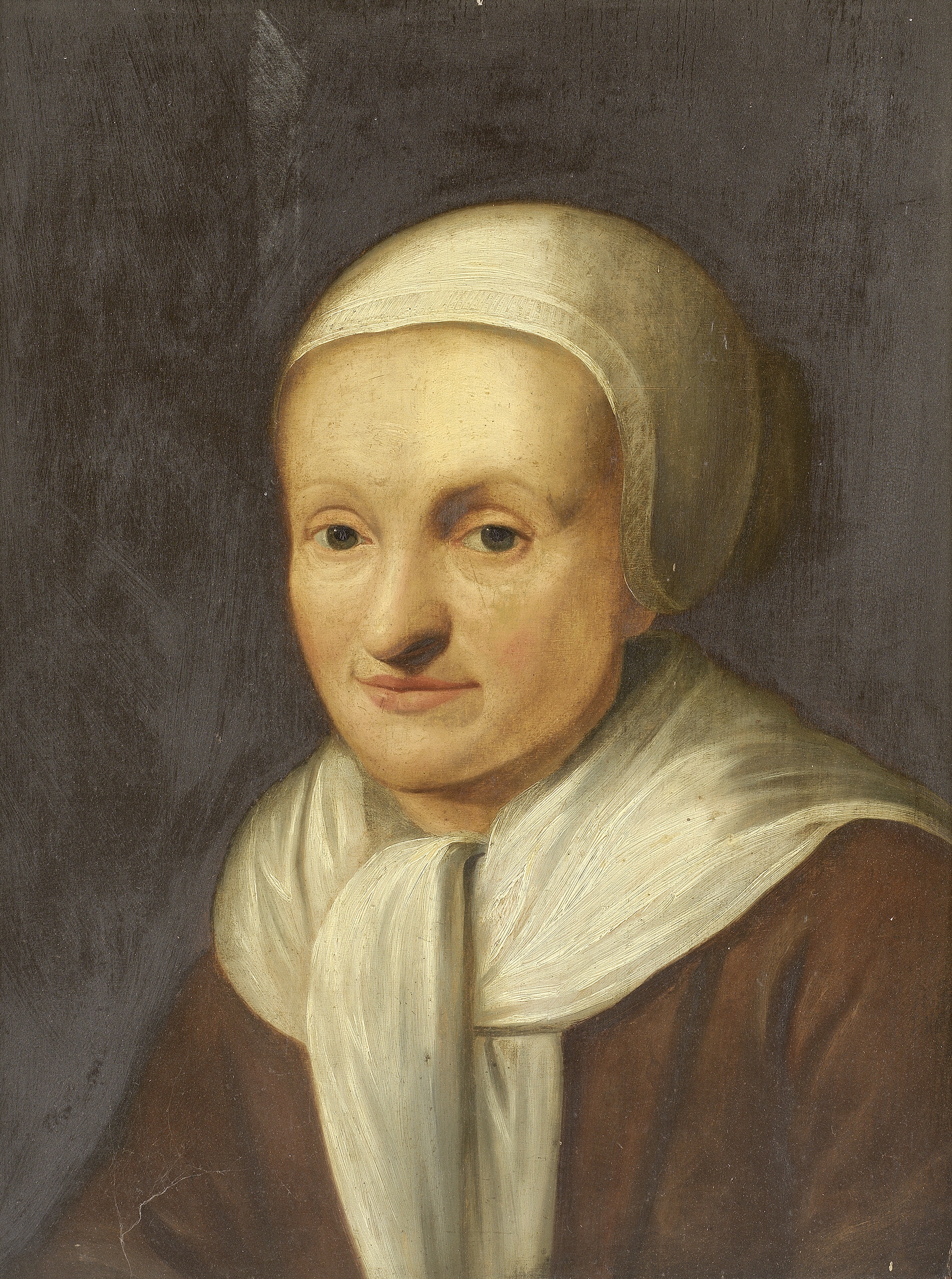 Dutch School, late 18th century A bust portrait of a woman wearing a white cap and shawl