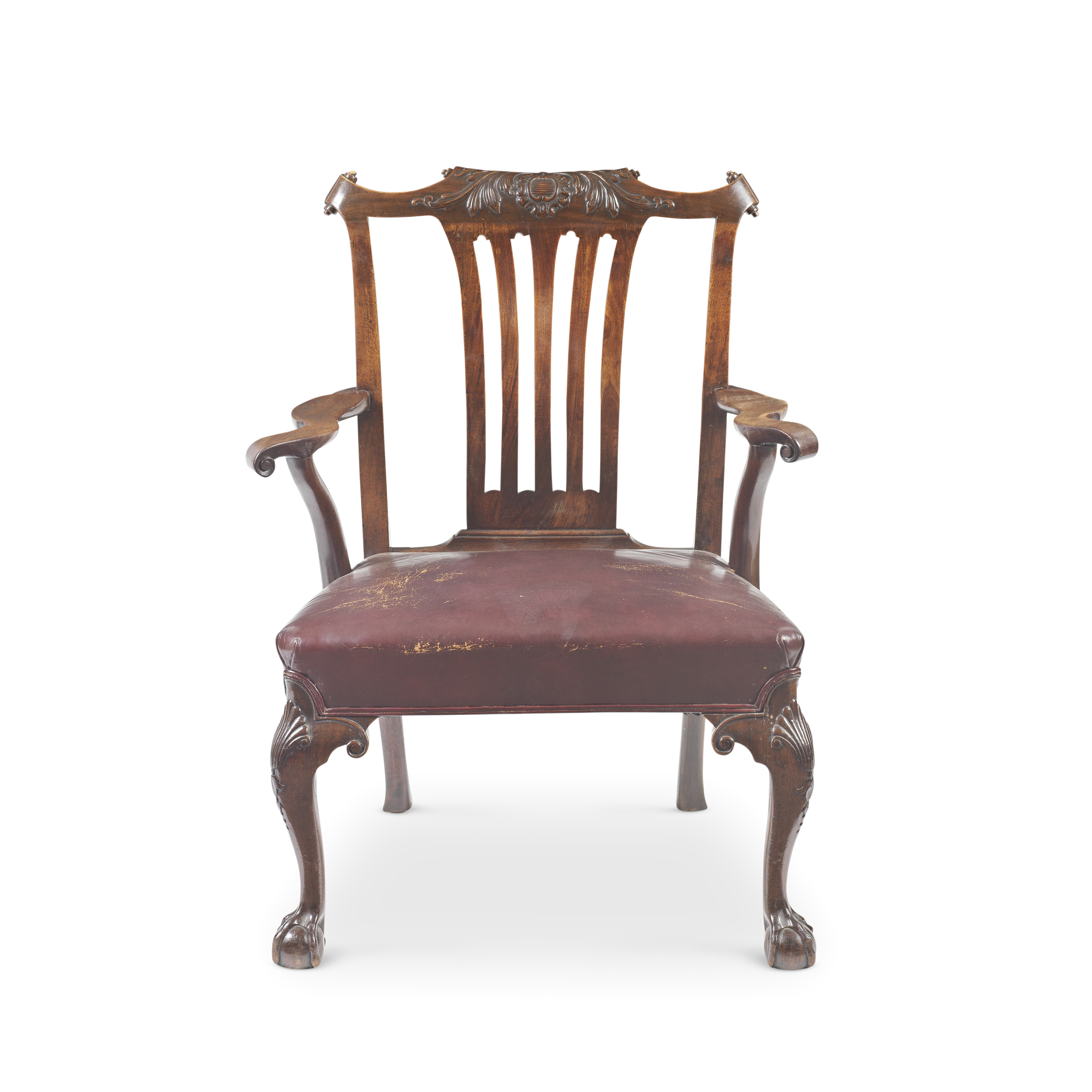 A GEORGE II AND LATER MAHOGANY ARMCHAIR OF LARGE PROPORTIONS