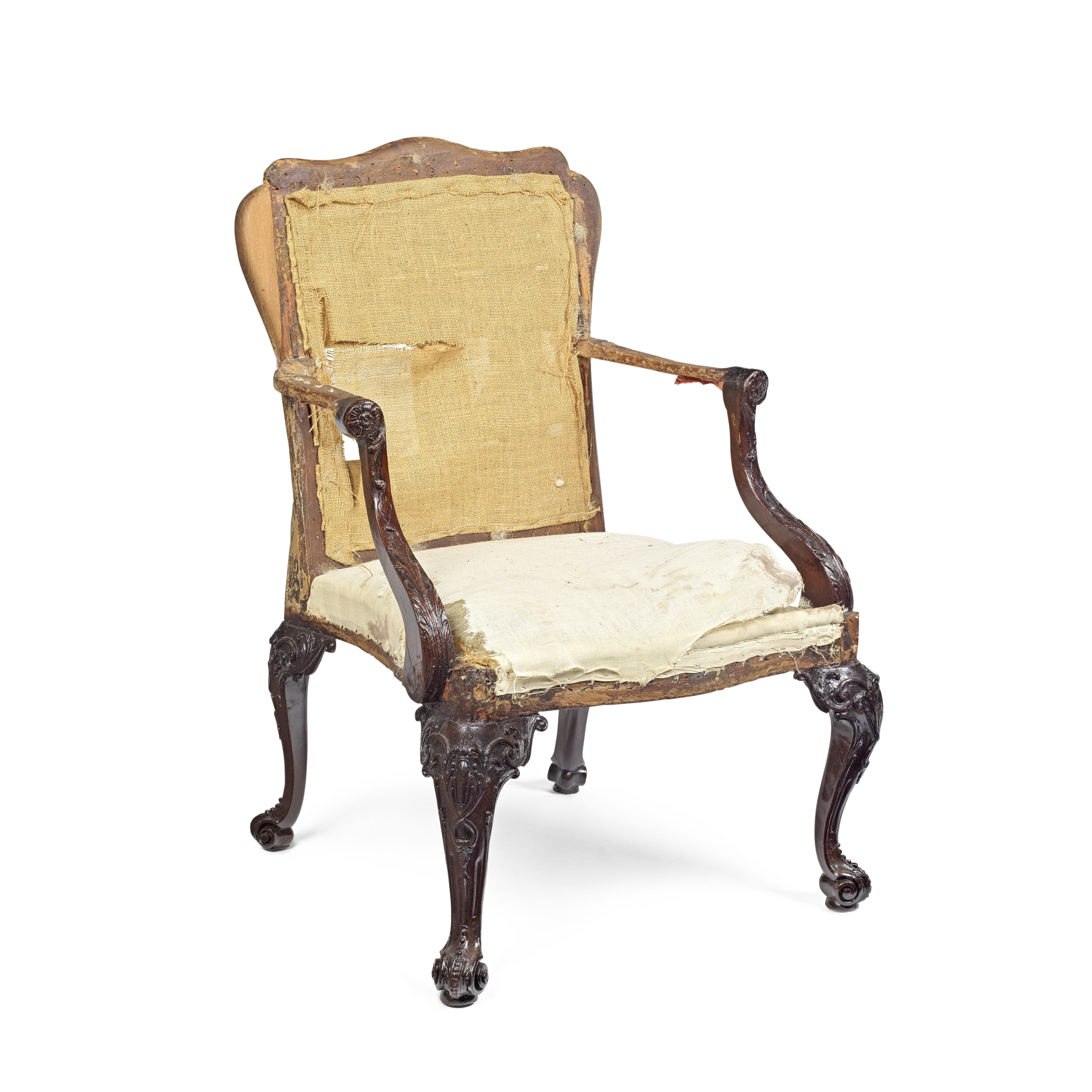 A CARVED MAHOGANY OPEN ARMCHAIRIn the manner of Wright and Elwrick, probably 18th century