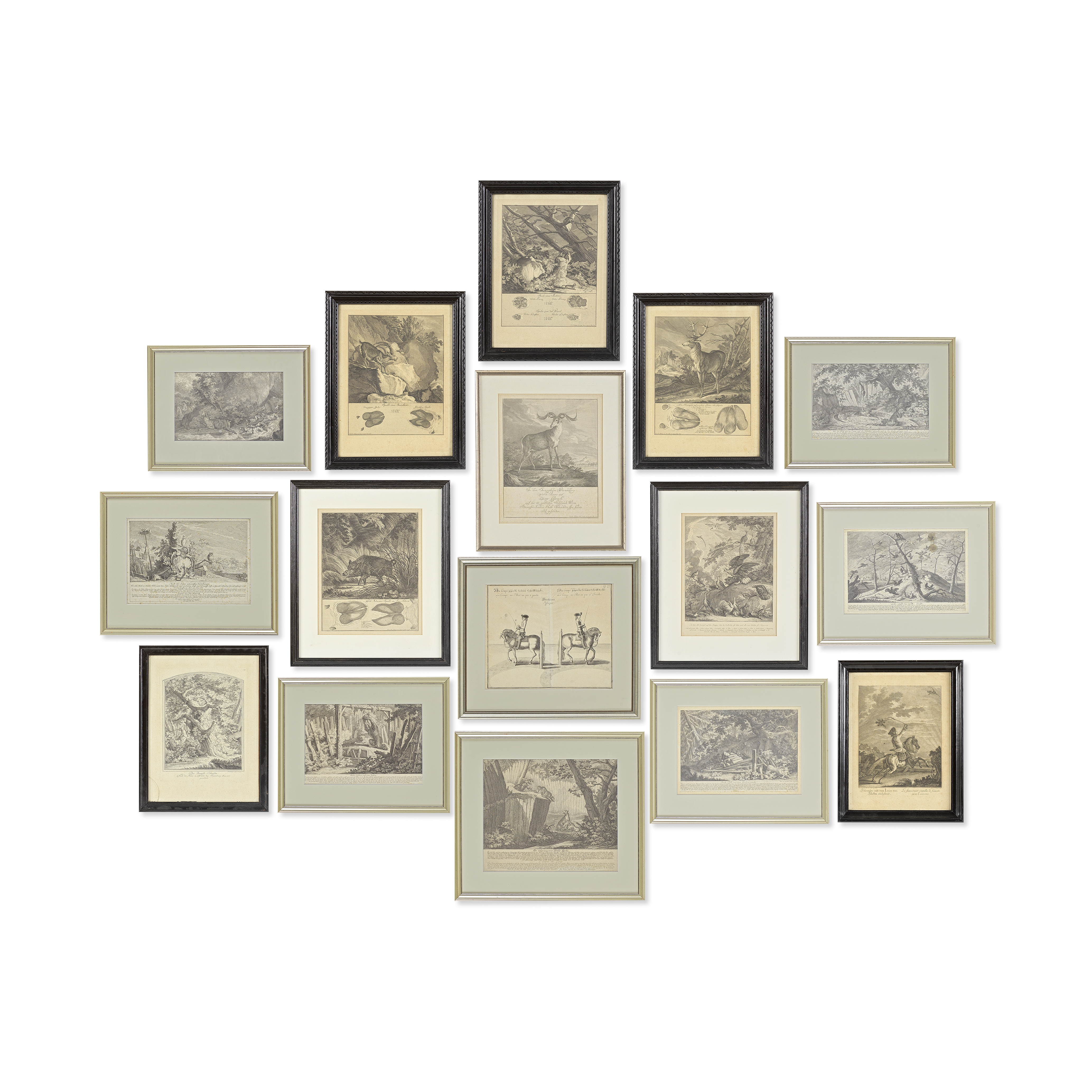 Various Artists, mainly German 18th and 19th century Sixteen individually framed etchings showin...