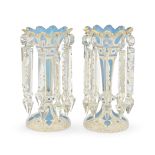 A PAIR OF 19TH CENTURY BLUE-TINTED GLASS AND WHITE OVERLAY LUSTERS