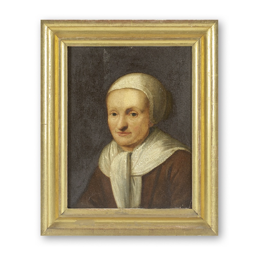 Dutch School, late 18th century A bust portrait of a woman wearing a white cap and shawl - Image 2 of 3