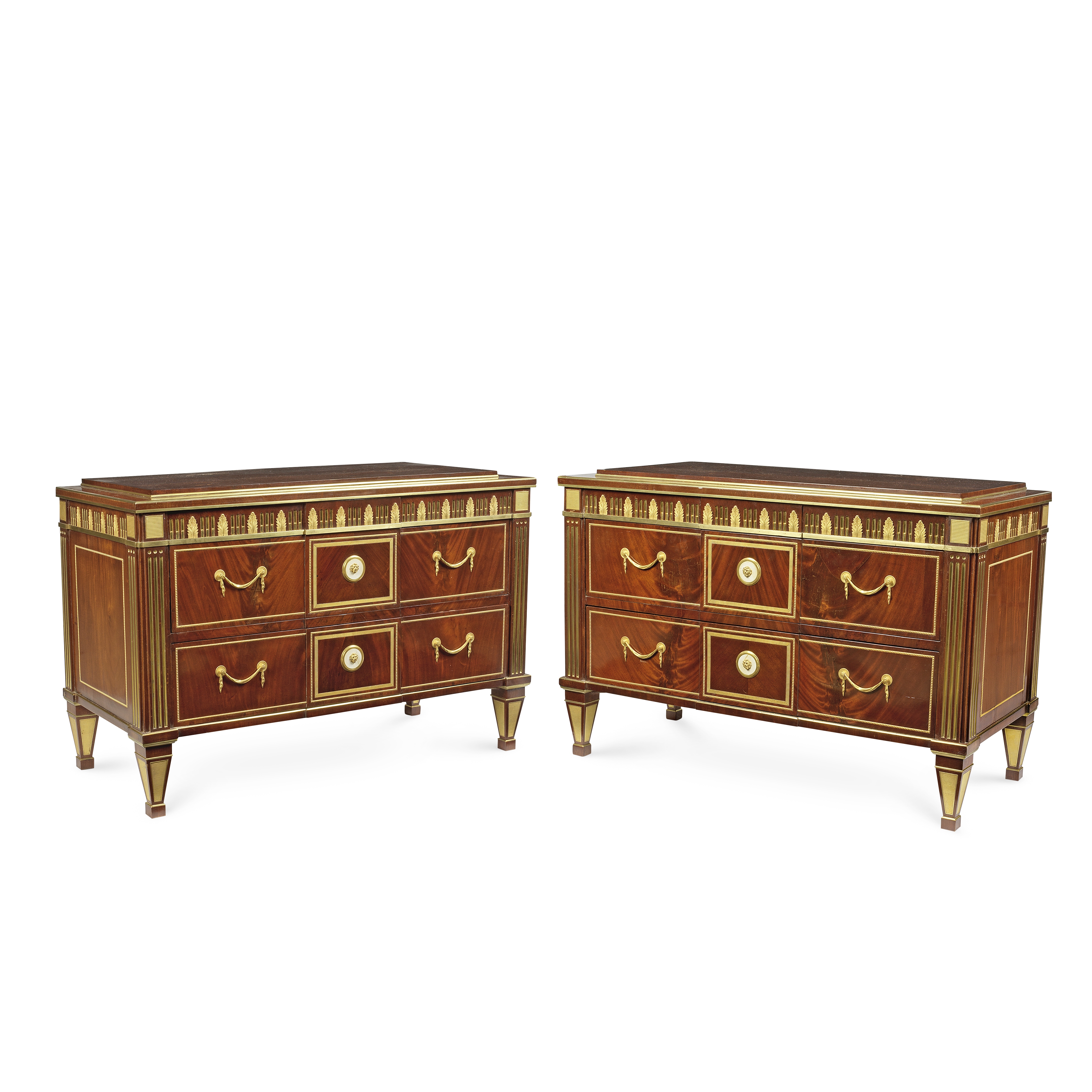 A PAIR OF RUSSIAN STYLE MAHOGANY AND GILT METAL-MOUNTED COMMODES 18th century and later adapted (2)