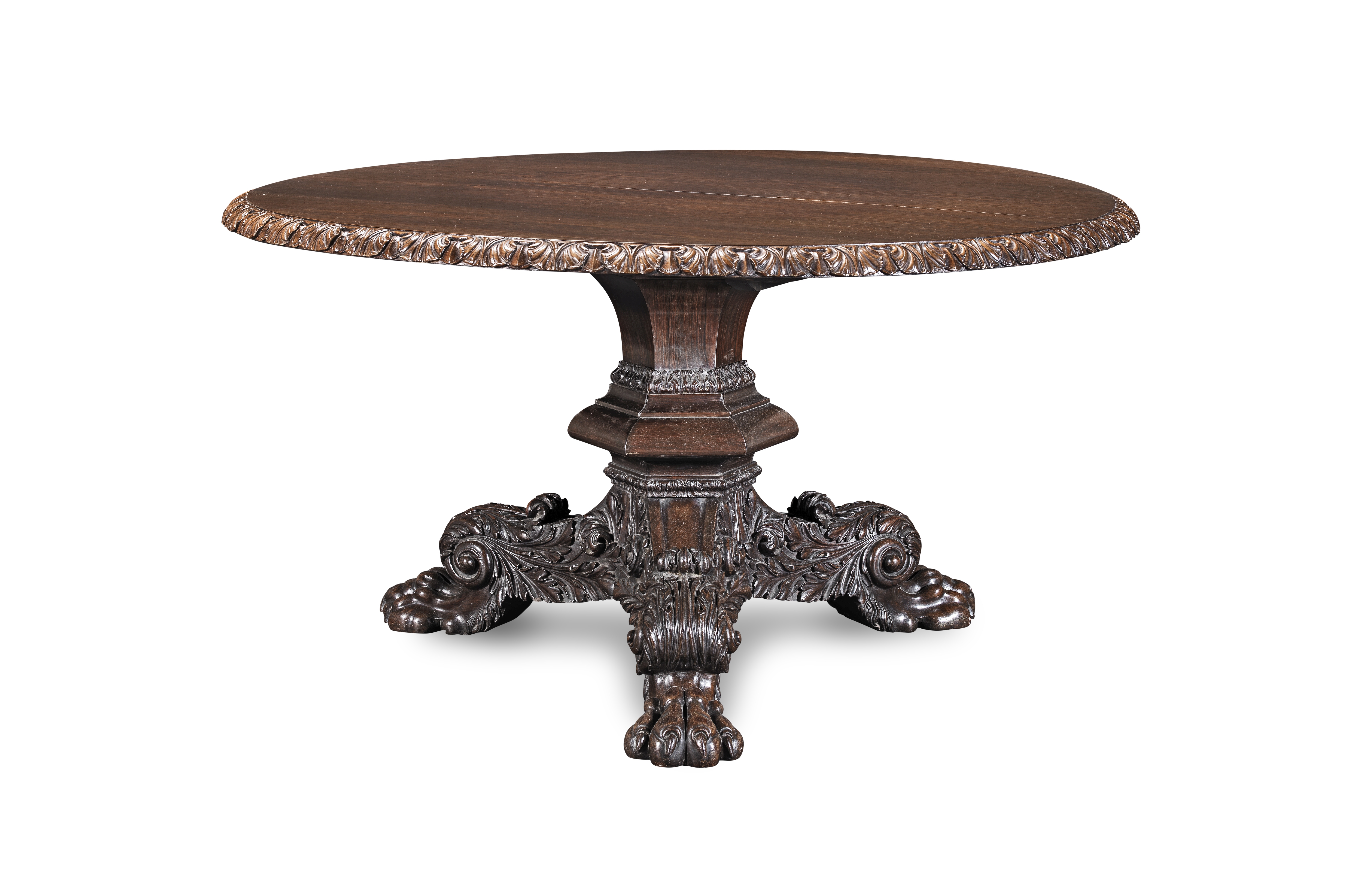 A GEORGE IV CARVED ROSEWOOD BREAKFAST OR CENTRE TABLE, ATTRIBUTED TO GILLOWS1825-1830