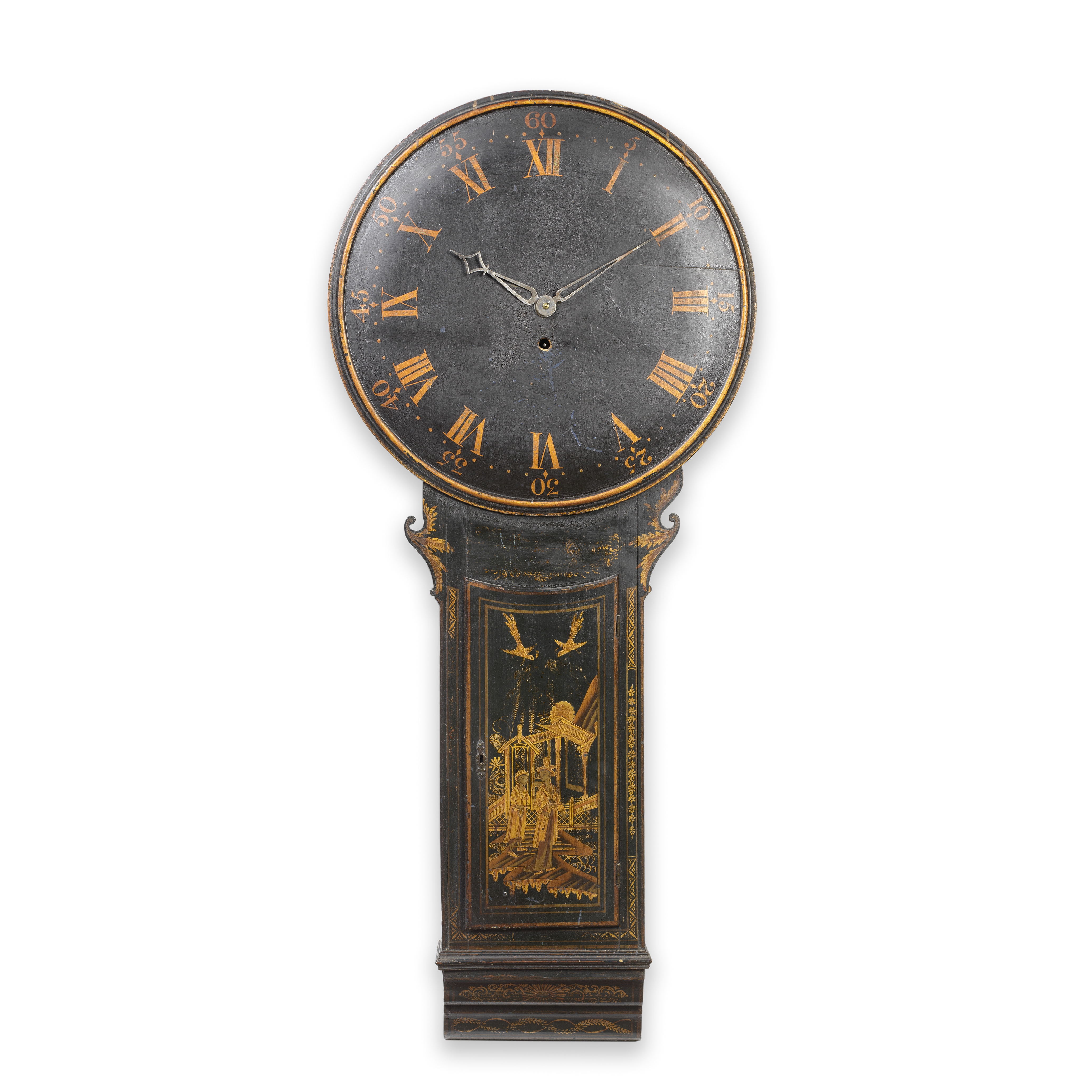 A LATE 18TH CENTURY CHINOISERIE DECORATED TAVERN CLOCK