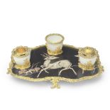 A CHINESE LACQUER AND ORMOLU MOUNTED INKSTAND 19th century