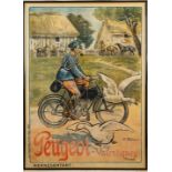 A Peugeot -Valentigney motorcycle poster after E Thelem (Ernest Barthelemy Lem, 1869-1930),