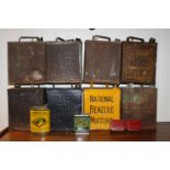 Eight 2-gallon petrol cans, including BP, Shell, Glico, Nationale Benzole, Esso and Pratts, (Qty)