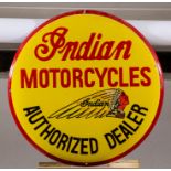 Two reproduction Indian Motorcycles enamel signs, (2)