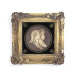 A late 18th century miniature stipple engraved circular profile portrait of Louis XVI, Marie Ant...