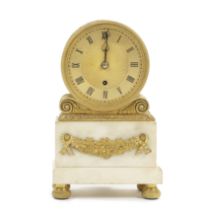 A gilt bronze and white marble single fusee drum timepiece early 19th century and later, the bac...