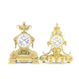 Two mid 19th century French gilt bronze mantel clocks the first with dial and movement signed De...